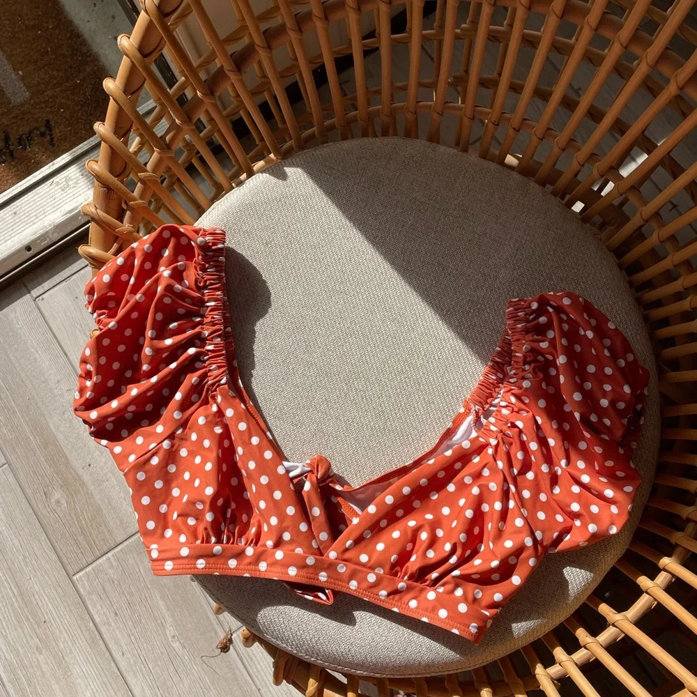 Orange & White Polka Dot Bathing Suite - Picture 3 of 7